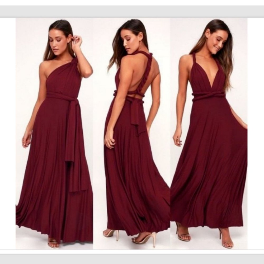 Lulus Tricks of the Trade Maxi Dress XL 16/18 Convertible Multi Way Burgundy